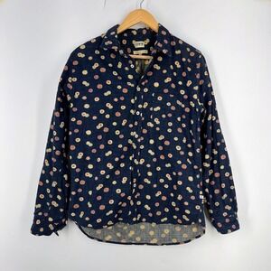 Edwin Japanese Denim Mens Long Sleeve Button Down Shirt Indigo Floral Size M